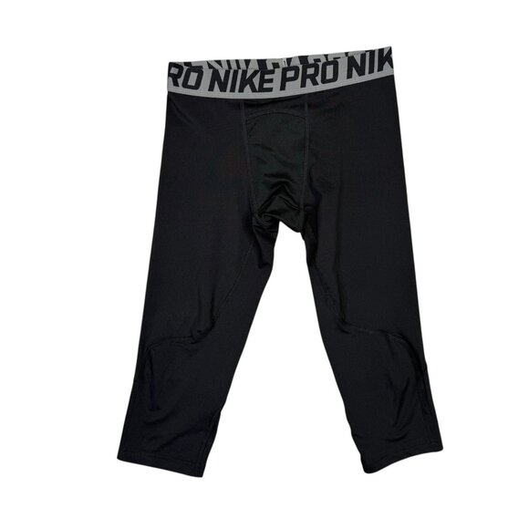 Nike Pro Compression Pants Tights Boys Large L Black 3/4 Length Training 858228 - Picture 1 of 12